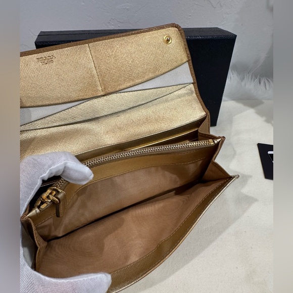 PRADA Limited Edition Tricolor Saffiano Gold Metallic Bifold Wallet - Picture 11 of 17